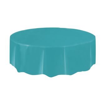 Caribbean Teal Round Plastic Table Cover - Each