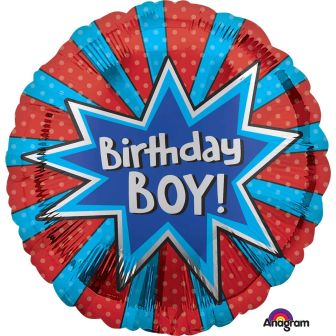 Birthday Boy Burst Red & Blue Foil Balloon - 18"