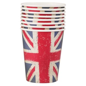 Union Jack Vintage Style Print Paper Cups - 8pk