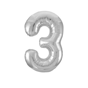 Silver Number 3 Foil Balloon - 34"