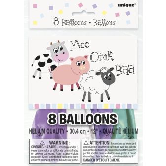 Farm Animal Fun 12" Latex Balloons - 8pk