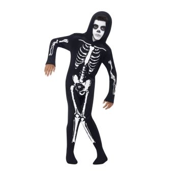 Skeleton Costume Black with Hooded All in One (M)