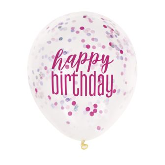 Pink Confetti Happy Birthday Balloons - 6pk