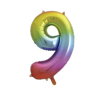 Rainbow Number 9 Foil Balloon - 34"