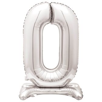 Number 0 Silver Standing Balloon - 30in (1pk)