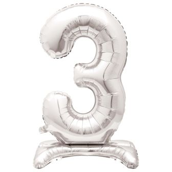 Number 3 Silver Standing Balloon - 30in (1pk)