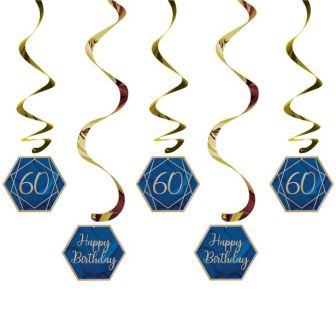 60th Birthday Navy & Gold Hanging Swirls