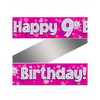 Happy 9th Birthday Banner Pink