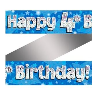 Happy 4th Birthday Banner Blue