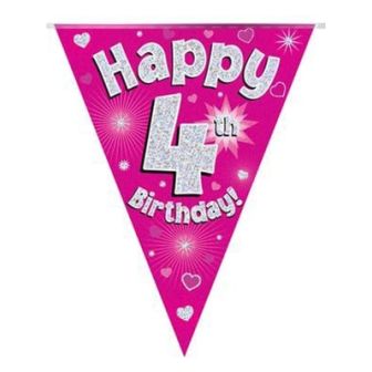 Happy 4th Birthday Bunting Pink