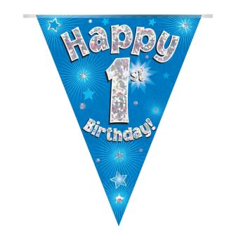 Party Bunting Happy 1st Birthday Blue Holographic