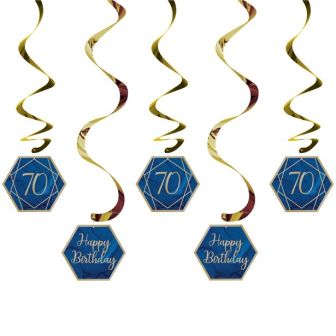 70th Birthday Navy & Gold Hanging Swirls