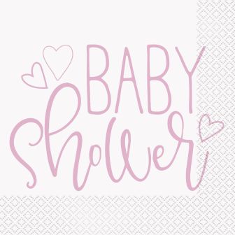 Pink Hearts Baby Shower Luncheon Napkins - 16pk