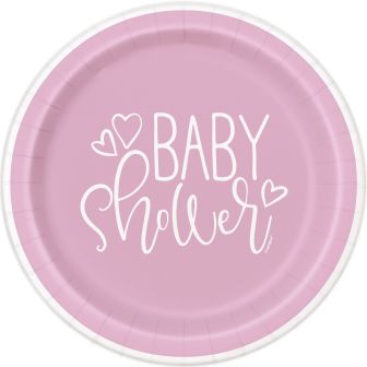 Pink Hearts Baby Shower 7" Plates - 8pk