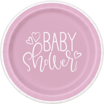 Pink Hearts Baby Shower 9" Plates - 8pk
