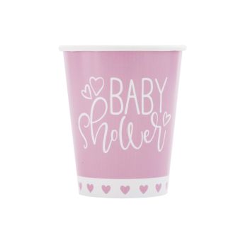 Pink Hearts Baby Shower Party Cups - 8pk