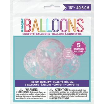 Pink Heart Tissue Confetti Latex Balloons - 5pk