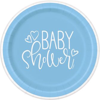 Blue Hearts Baby Shower 7" Plates - 8pk