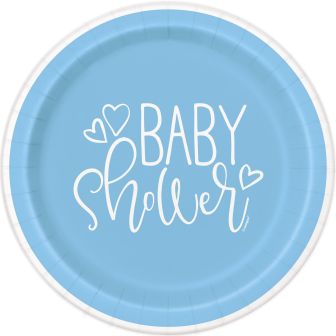 Blue Hearts Baby Shower 9" Plates - 8pk