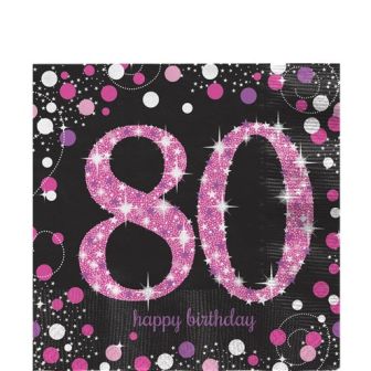 80th Pink and Black Napkins 