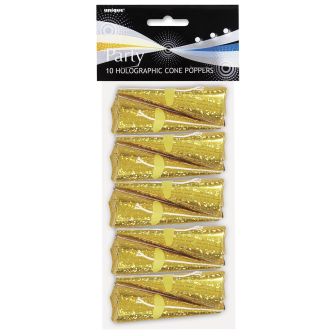 Gold Holographic Cone Poppers - 10pk