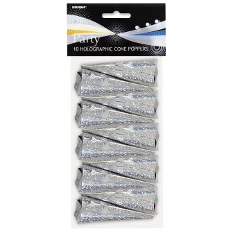 Silver Holographic Cone Poppers - 10pk