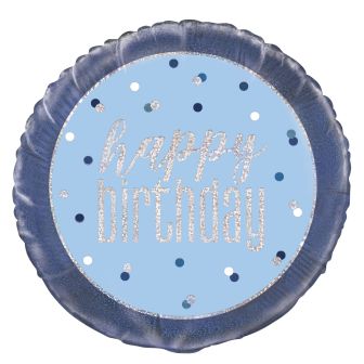 Happy Birthday Blue & Silver Prismatic Foil Balloon - 18"