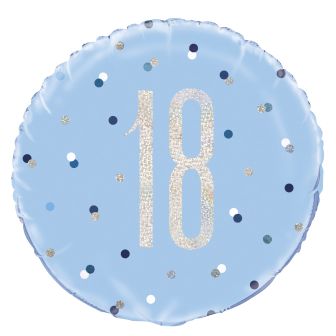 Age 18 Blue & Silver Prismatic Foil Balloon - 18"