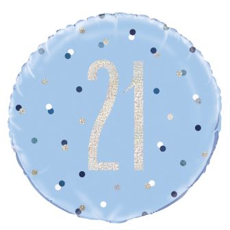 Age 21st Blue & Silver Prismatic Foil Balloon - 18"