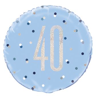 Age 40 Blue & Silver Prismatic Foil Balloon - 18"