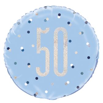 Age 50 Blue & Silver Prismatic Foil Balloon - 18"