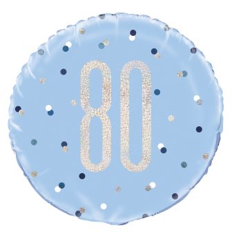 Age 80 Blue & Silver Prismatic Foil Balloon - 18"