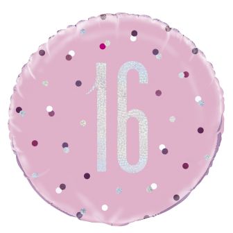 Age 16 Pink & Silver Prismatic Foil Balloon - 18"