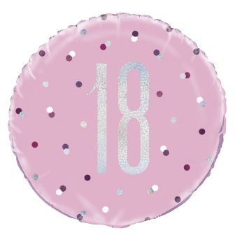 Age 18 Pink & Silver Prismatic Foil Balloon - 18"
