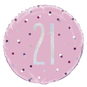 Age 21 Pink & Silver Prismatic Foil Balloon - 18"