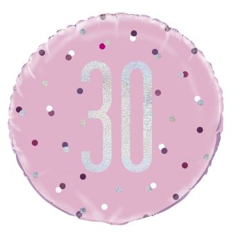 Age 30 Pink & Silver Prismatic Foil Balloon - 18"