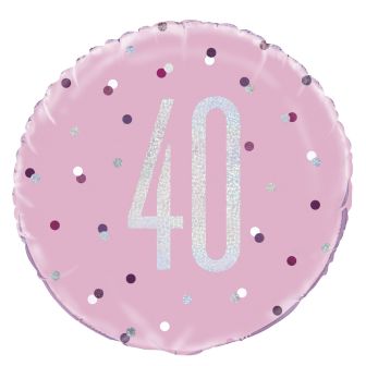 Age 40 Pink & Silver Prismatic Foil Balloon - 18"