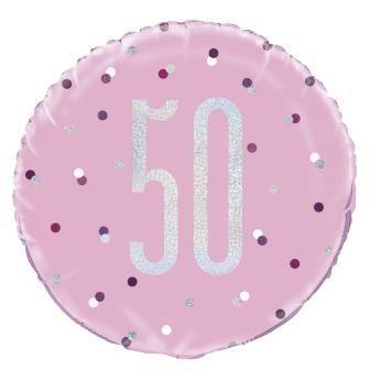 Age 50 Pink & Silver Prismatic Foil Balloon - 18"