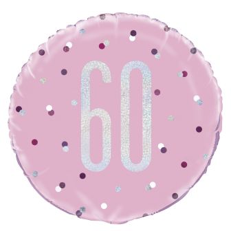 Age 60 Pink & Silver Prismatic Foil Balloon - 18"
