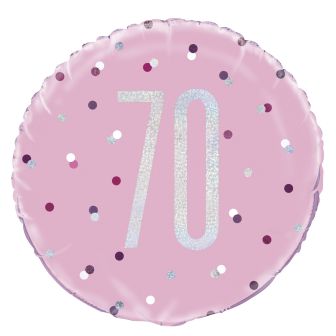 Age 70 Pink & Silver Prismatic Foil Balloon - 18"