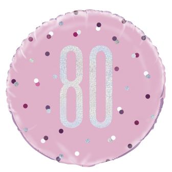 Age 80 Pink & Silver Prismatic Foil Balloon - 18"