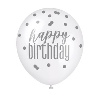 Black & Silver Glitz Happy Birthday Latex Balloons - 6pk