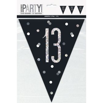 Age 13 Black Prismatic Bunting - 9ft 
