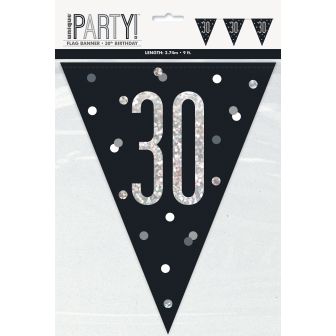 Age 30 Black Prismatic Bunting - 9ft 