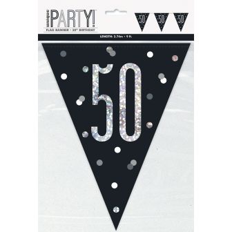 Age 50 Black Prismatic Bunting - 9ft 