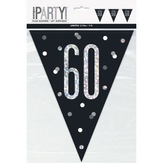 Age 60 Black Prismatic Bunting - 9ft 
