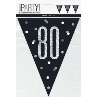 Age 80 Black Prismatic Bunting - 9ft 