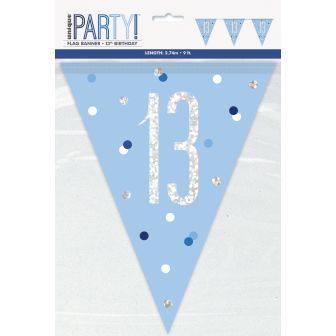 Age 13 Blue Prismatic Bunting - 9ft 