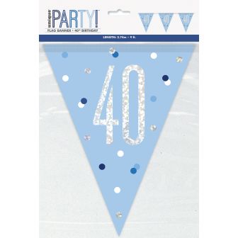 Age 40 Blue Prismatic Bunting - 9ft 