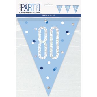 Age 80 Blue Prismatic Bunting - 9ft 